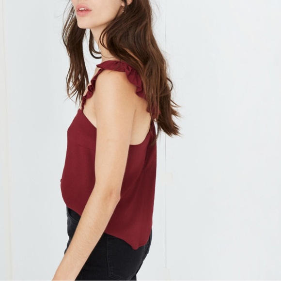 Madewell Ruffle Strap Cami Crop Top Red Burgundy Button Front Blouse Shirt 0 - Picture 3 of 9